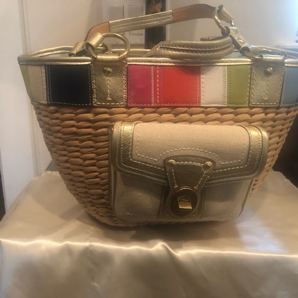 COACH LEATHER/STRAW SATCHEL BEACH TOTE NWOT VINTAGE! - Picture 2 of 15